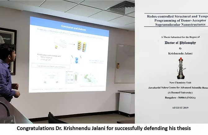 Congrats Dr. Krishnendu J. or successfully defending thesis and All the best pursuing Post-doc research at Prof. M. J. Webber, University of Notre Dame, USA